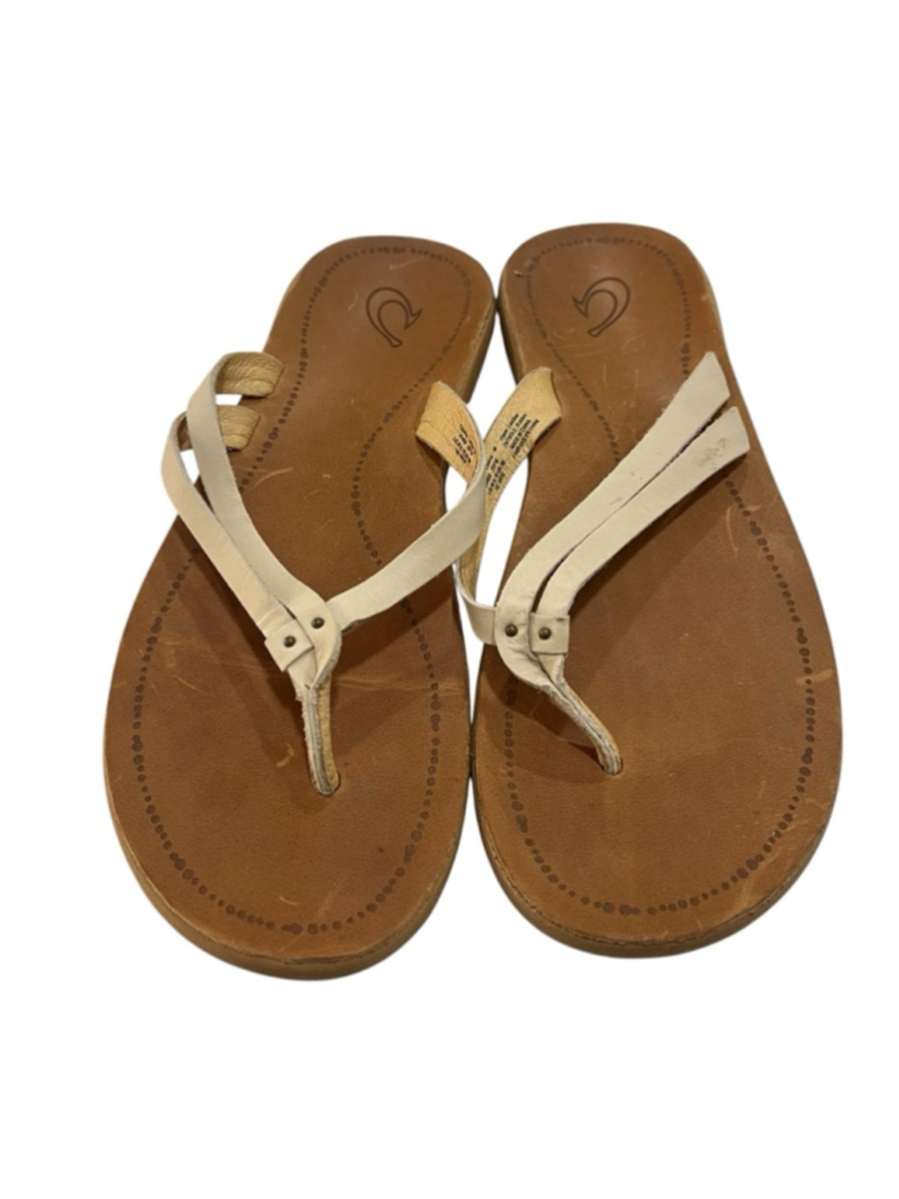 OluKai Kapehe Luana Women's Leather Flip Flop Sandals Tapa Sahara Size 8 US EU39